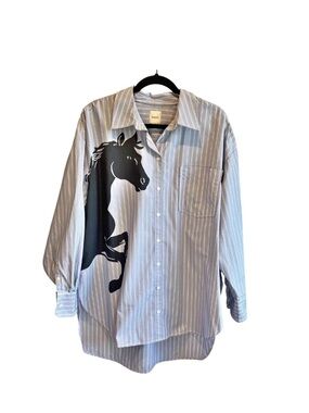 Anthropologie Maeve the Bennett Button Down Shirt with Horse Print - size Large